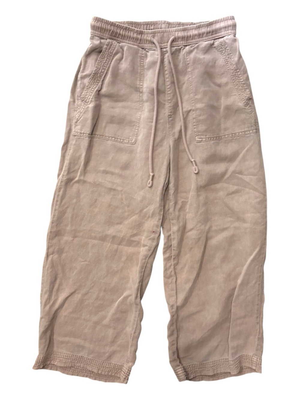 C&C CALIFORNIA Women’s Relaxed Drawstring Linen Pants in Light Beige Size Med